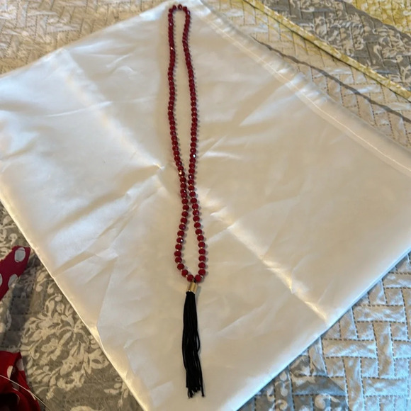 ♥️ Talbots Vintage Red & white polkadot, scarf, and belt and tassel necklace ♥️ - Picture 7 of 9